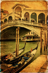 Fototapeta na wymiar Most Rialto w Wenecji - old paper - Stara karta