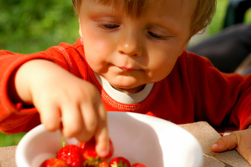 Child eating strawberry