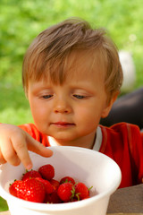 Child eating strawberry