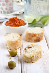 Baked peppers sauce and french baguette bread