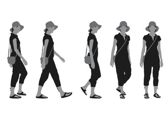 Walkinf young woman with bag