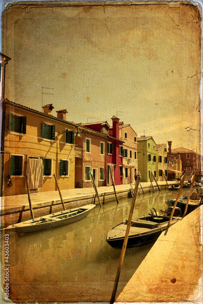 Sticker Burano, Venice - old paper - old card