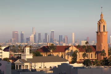 Tuinposter Hollywood and downtown Los Angeles cityscape © logoboom