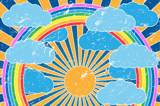 Sun with rainbow grunge illustration
