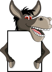 funny donkey cartoon smiling with blank sign