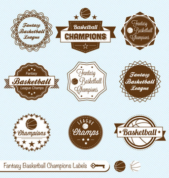 Vector Set: Vintage Style Fantasy Basketball Champions Labels