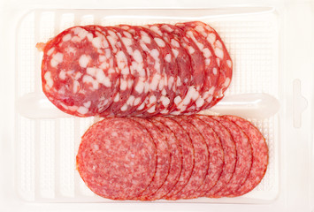 Slices Salami in container