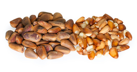 Pine nuts on the white