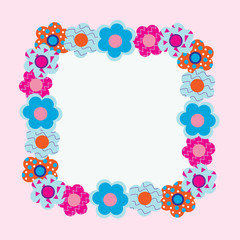 Border of flowers on  pink background
