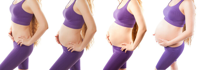 fitness  body of slim and pregnant women on white background