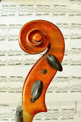 violin head over music notes