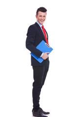 young business man with a blue clipboard