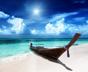 Fototapeta na wymiar drewno łód¼ na plaży