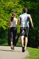 Crédence de cuisine en verre imprimé Jogging jeune couple, jogging