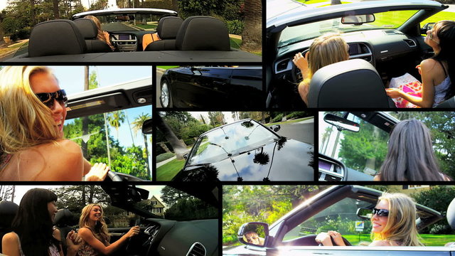 Montage Female Driving Luxury Cabriolet Car