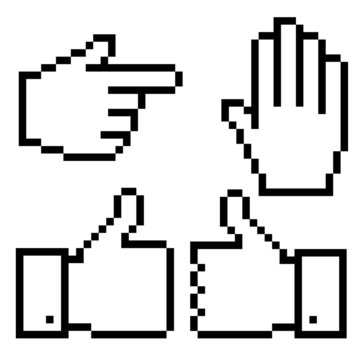 Set Of 4 Pixelated Hand Icons, Vector