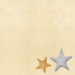 Fototapeta na wymiar Starfish on beach recycled paper background