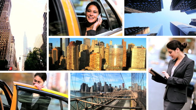 Montage Young Businesswoman City New York