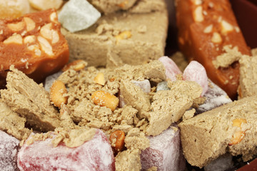 oriental sweets - sherbet, halva and turkish delight close-up