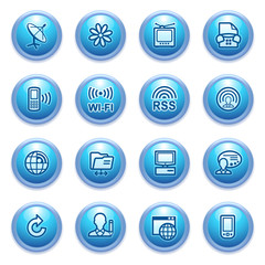 Communication icons on blue buttons, set 2.