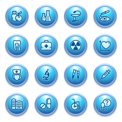 Medicine icons  on blue buttons, set 2.