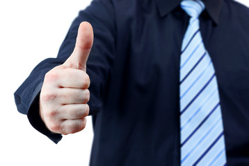 Business man holding thumb up