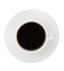 Top view of black coffee cup isolated on white