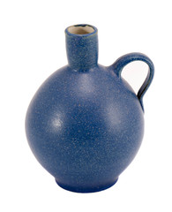 Blue ceramic jug vase handle isolated on white