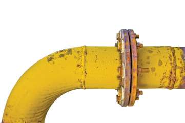 Old aged weathered grunge gas pipe connection flange joints