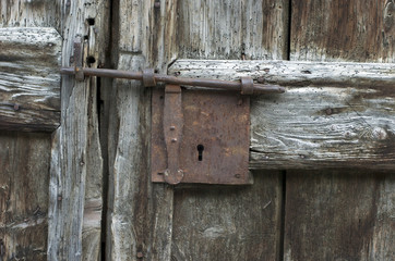Cerradura, puerta antigua de madera, fondo