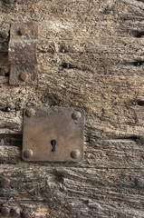 Puerta de madera vieja, cerradura, fondo