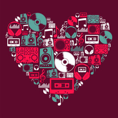 Naklejka na ściany i meble Ikony DJ Music miłość serce
