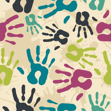 Diversity vintage hand prints pattern