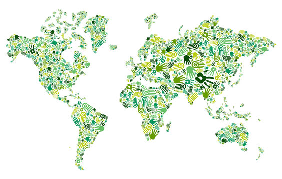 Go green hands World map