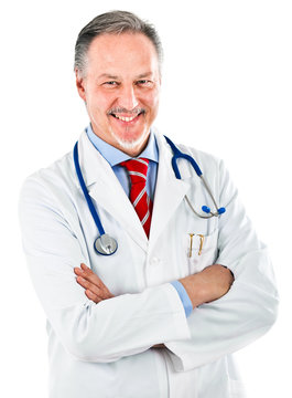 Smiling doctor isolated on white