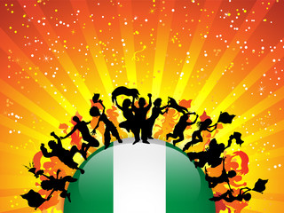 Nigeria Sport Fan Crowd with Flag