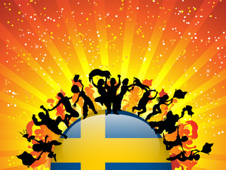 Sweden Sport Fan Crowd with Flag