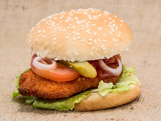 Chicken Burger on rustic background