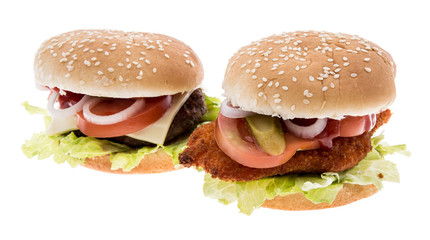Cheeseburger and Chickenburger isolated on white