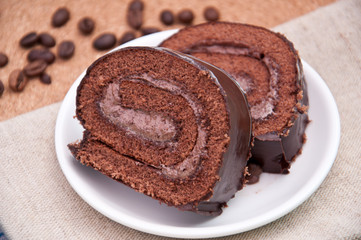 Fototapeta na wymiar Chocolate cake-roll