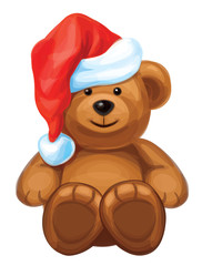 Vector of fun brown bear in red Santa's hat