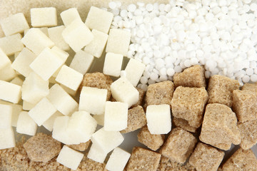 Sweetener with white and brown sugar close-up