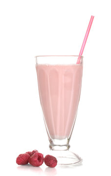 Raspberry milk shake isolated on white