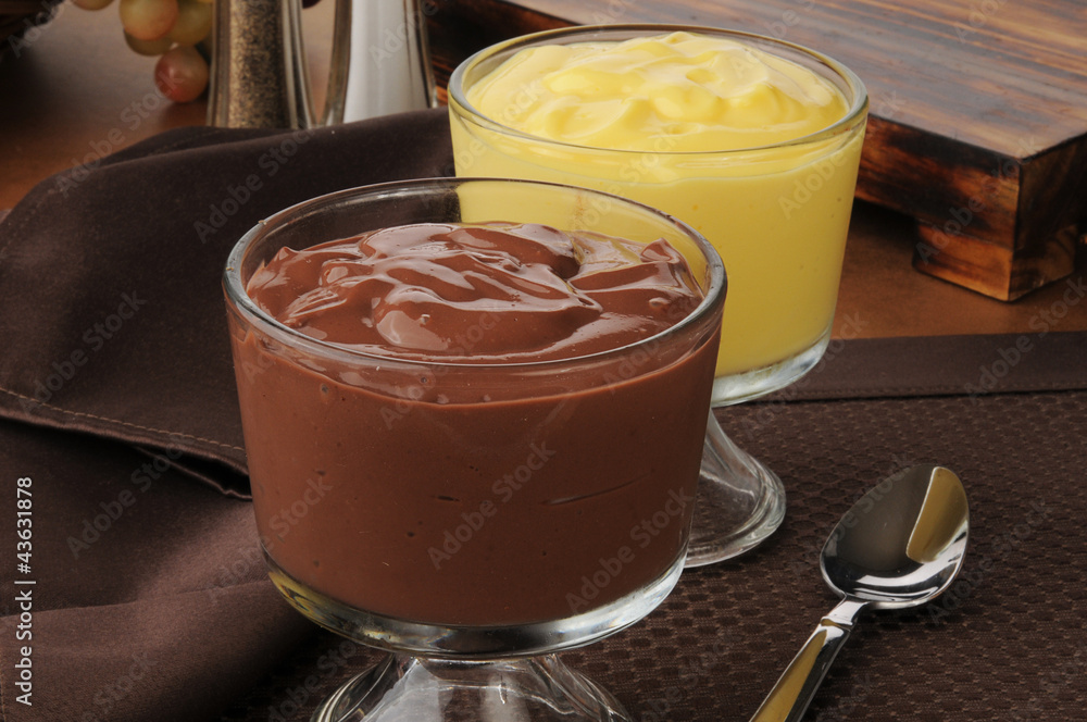 Canvas Prints Cups of chocolate and vanilla pudding