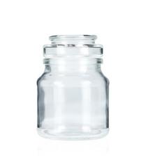 Blank glass jar isolated on white background