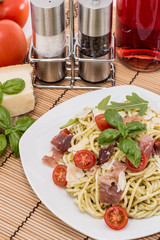 Plate with Spaghetti and ingredients