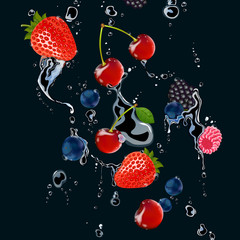 Vector berries with water on a Black Background