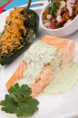 Grilled Salmon With Cilantro - Jalapeno Creme