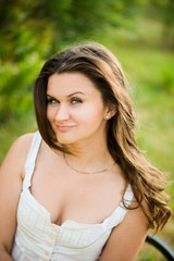 Portrait of a beautiful european woman smiling outdoors