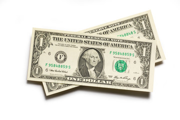Dollar banknotes on white